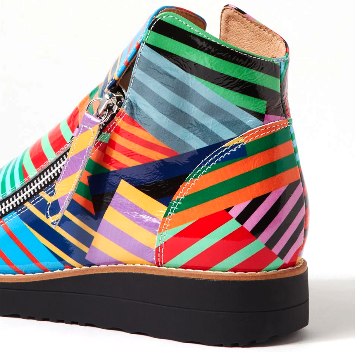 Django & Juliette Ohmy Ankle Boot (Women) - Black Stripe Metal Patent Boots - Casual - Low - The Heel Shoe Fitters