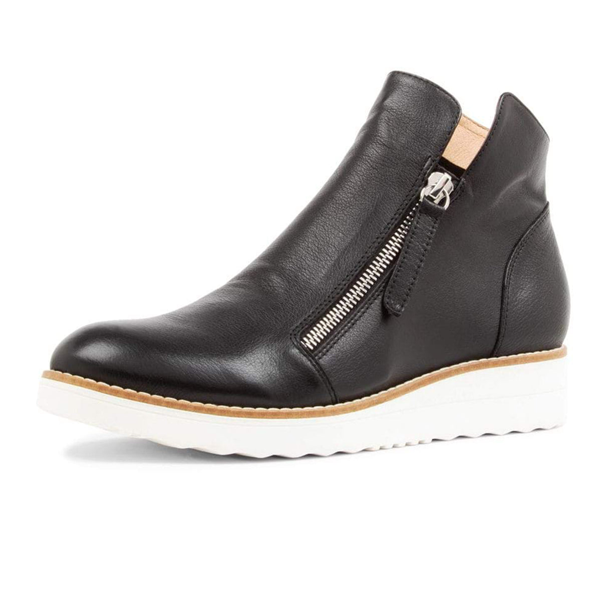 Django & Juliette Ohmy Ankle Boot (Women) - Black/White Leather Boots - Casual - Mid - The Heel Shoe Fitters