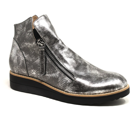 Django & Juliette Ohmy Ankle Boot (Women) - Black/Pewter Smudge Leather Boots - Casual - Low - The Heel Shoe Fitters