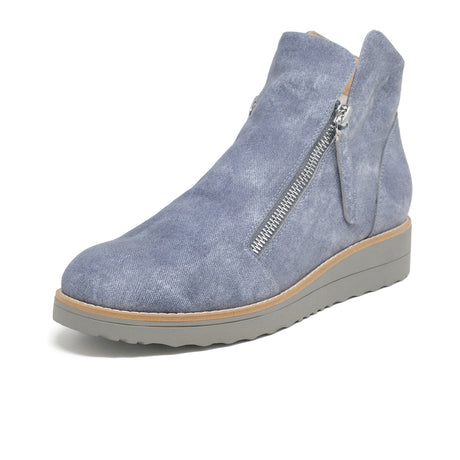 Django & Juliette Ohmy Ankle Boot (Women) - Washed Denim/Mix Leather Boots - Casual - Mid - The Heel Shoe Fitters