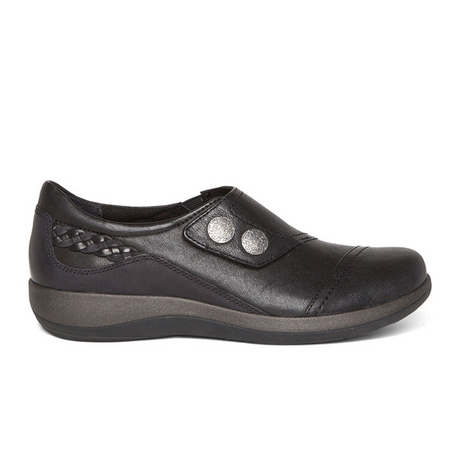 Aetrex Karina Slip On (Women) - Black Leather Dress-Casual - Slip On - The Heel Shoe Fitters