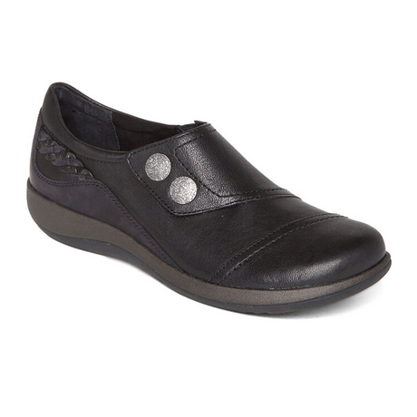 Aetrex Karina Slip On (Women) - Black Leather Dress-Casual - Slip On - The Heel Shoe Fitters