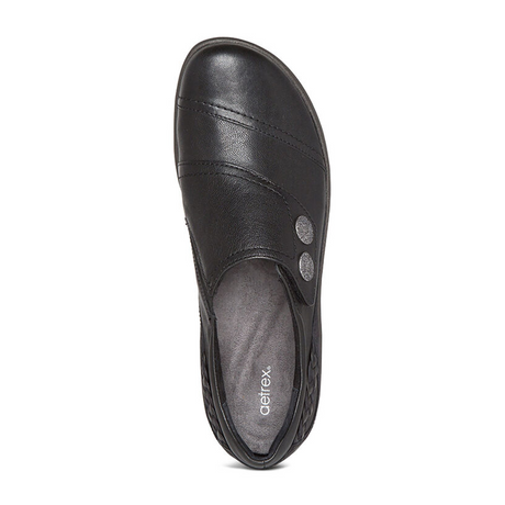 Aetrex Karina Slip On (Women) - Black Leather Dress-Casual - Slip On - The Heel Shoe Fitters