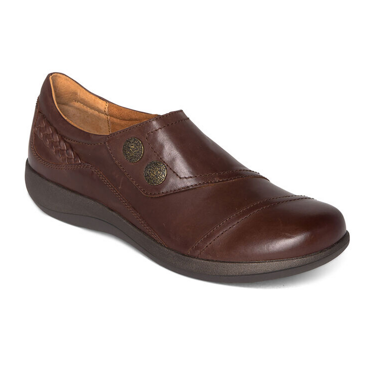 Aetrex Karina Slip On (Women) - Brown Leather Dress-Casual - Slip On - The Heel Shoe Fitters