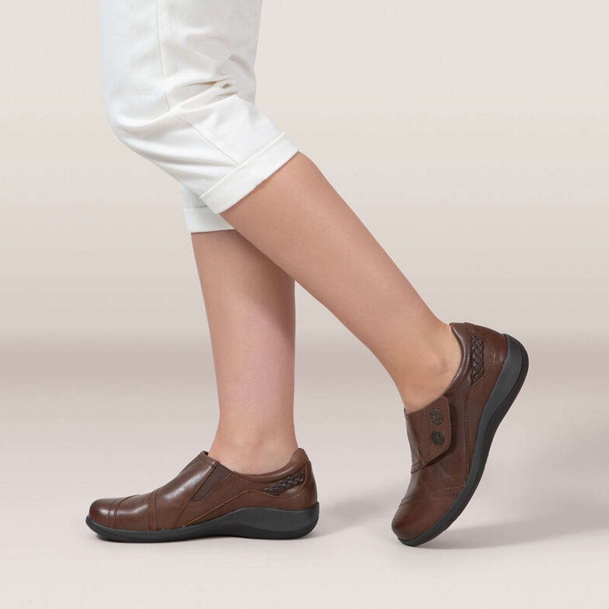 Aetrex Karina Slip On (Women) - Brown Leather Dress-Casual - Slip On - The Heel Shoe Fitters