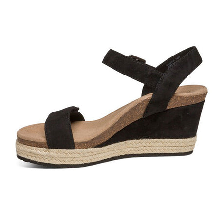 Aetrex Sydney Leather Wedge Sandal (Women) - Black Sandals - Heel/Wedge - The Heel Shoe Fitters