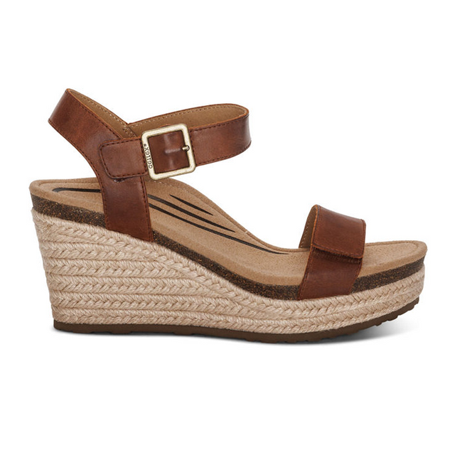 Aetrex Sydney Wedge Sandal (Women) - Walnut Sandals - Heel/Wedge - The Heel Shoe Fitters