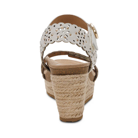 Aetrex Sydney Wedge Sandal (Women) - White Cutout Sandal - Heel/Wedge - The Heel Shoe Fitters