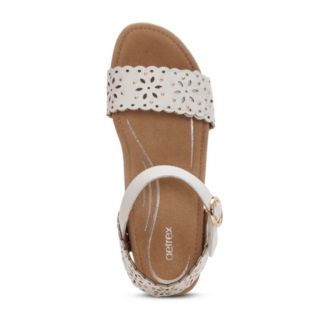 Aetrex Sydney Wedge Sandal (Women) - White Cutout Sandal - Heel/Wedge - The Heel Shoe Fitters