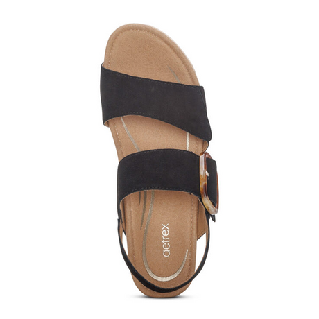 Aetrex Ashley Wedge Sandal (Women) - Black Suede Sandals - Heel/Wedge - The Heel Shoe Fitters