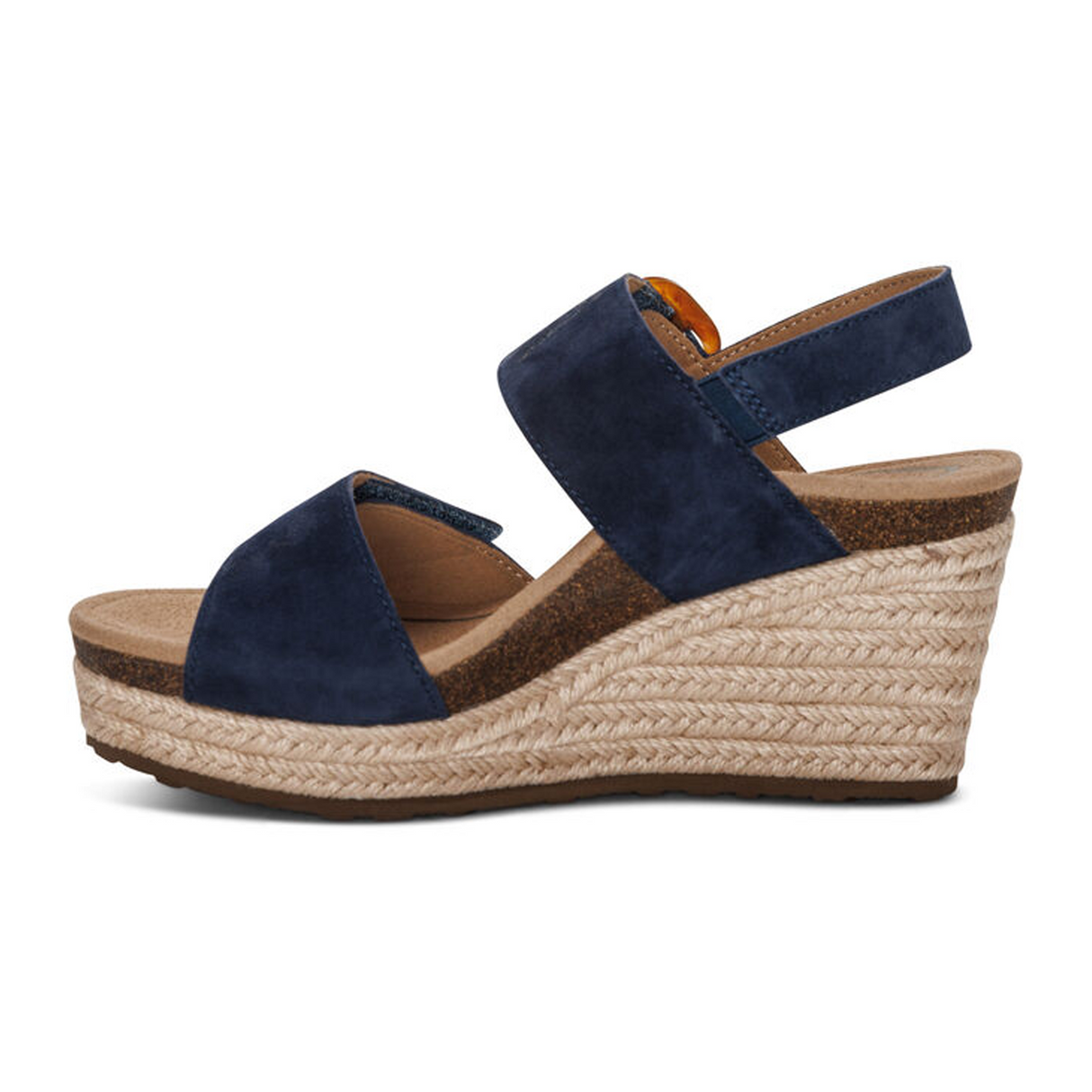 Aetrex Ashley Wedge Sandal (Women) - Navy Suede Sandals - Heel/Wedge - The Heel Shoe Fitters