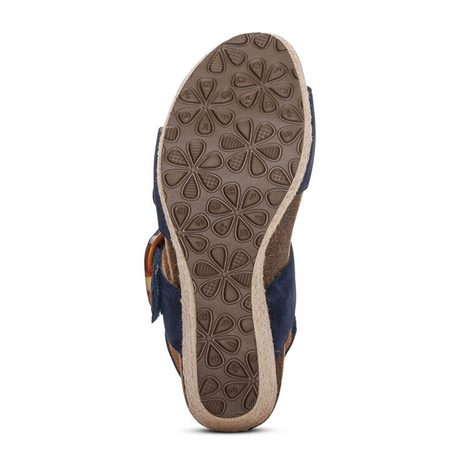 Aetrex Ashley Wedge Sandal (Women) - Navy Suede Sandals - Heel/Wedge - The Heel Shoe Fitters