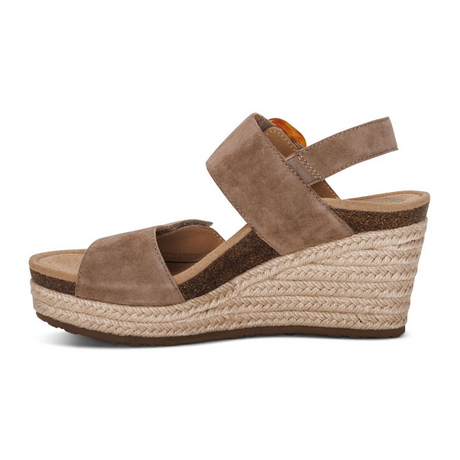 Aetrex Ashley Wedge Sandal (Women) - Taupe Suede Sandals - Heel/Wedge - The Heel Shoe Fitters