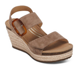 Aetrex Ashley Wedge Sandal (Women) - Taupe Suede Sandals - Heel/Wedge - The Heel Shoe Fitters