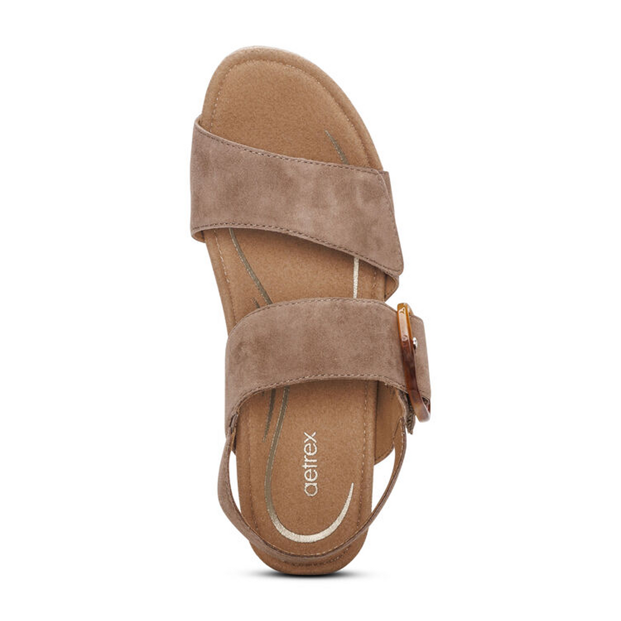 Aetrex Ashley Wedge Sandal (Women) - Taupe Suede Sandals - Heel/Wedge - The Heel Shoe Fitters