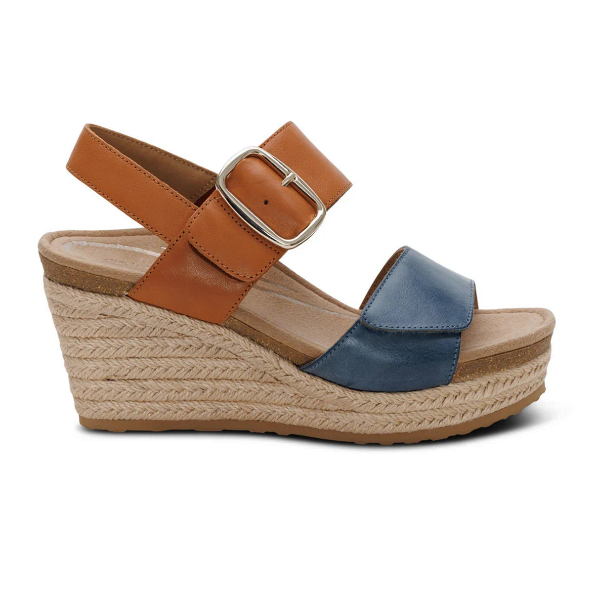 Aetrex Ashley Wedge Sandal (Women) - Hazy Blue Multi – The Heel