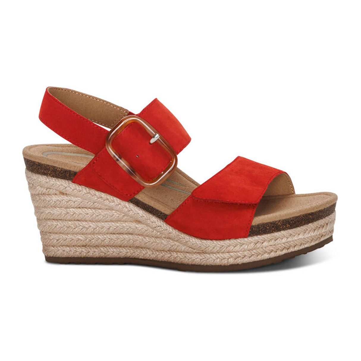 Aetrex Ashley Wedge Sandal (Women) - Poppy Suede Sandals - Heel/Wedge - The Heel Shoe Fitters