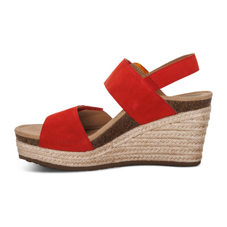 Aetrex Ashley Wedge Sandal (Women) - Poppy Suede Sandals - Heel/Wedge - The Heel Shoe Fitters