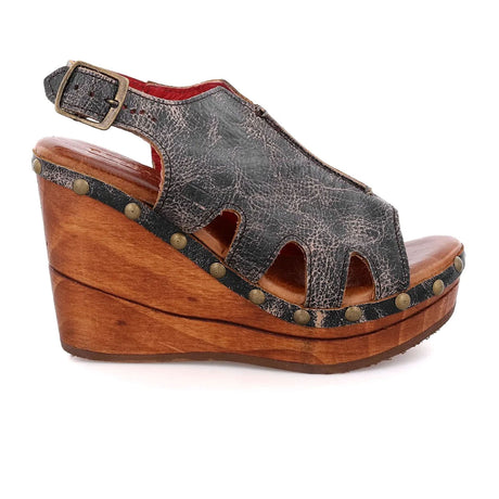 Bed Stu Naiya Wedge Sandal (Women) - Black Lux Sandals - Heel/Wedge - The Heel Shoe Fitters