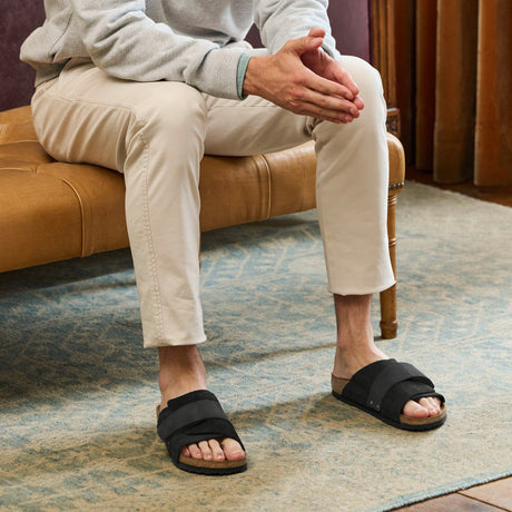 Birkenstock Kyoto Slide Sandal (Men) - Black Suede/Black Nubuck  - The Heel Shoe Fitters