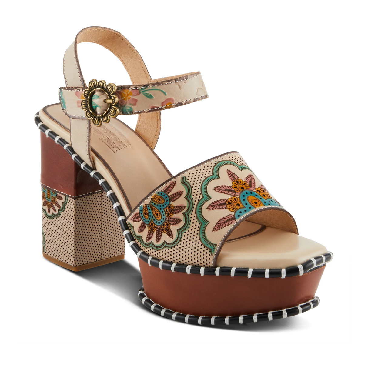 L'Artiste Go Get Em Sandal (Women) - Beige Multi Sandals - Heel/Wedge - The Heel Shoe Fitters