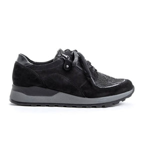 Waldlaufer Nora H64007 Sneaker (Women) - Black Stretch Combi Athletic - Casual - Lace Up - The Heel Shoe Fitters