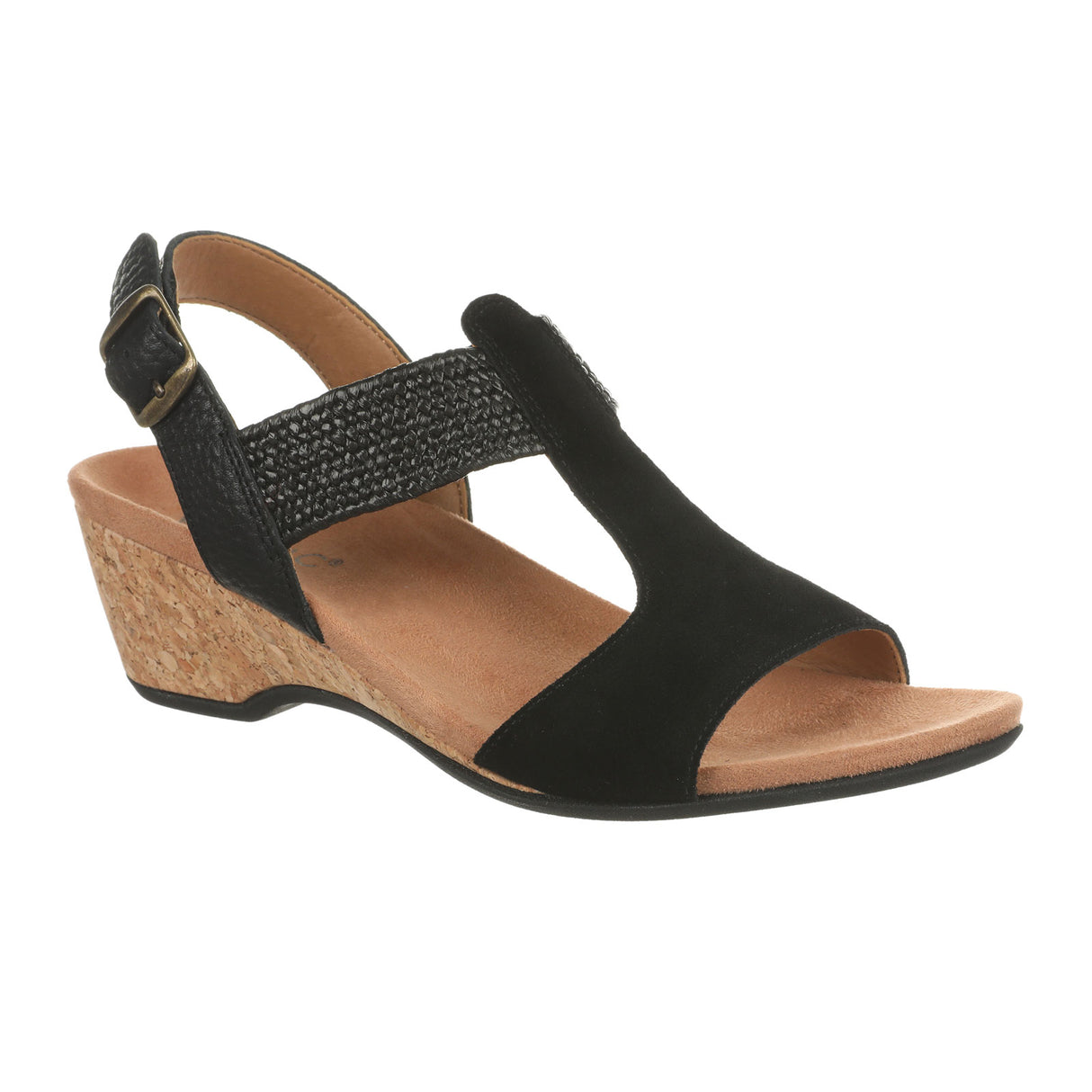 Vionic Kaytie Wedge Sandal (Women) - Black Suede Sandals - Heel/Wedge - The Heel Shoe Fitters