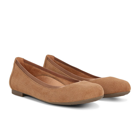 Vionic Anita (Women) - Tan Croc Embossed Suede Dress Casual - Flat - The Heel Shoe Fitters