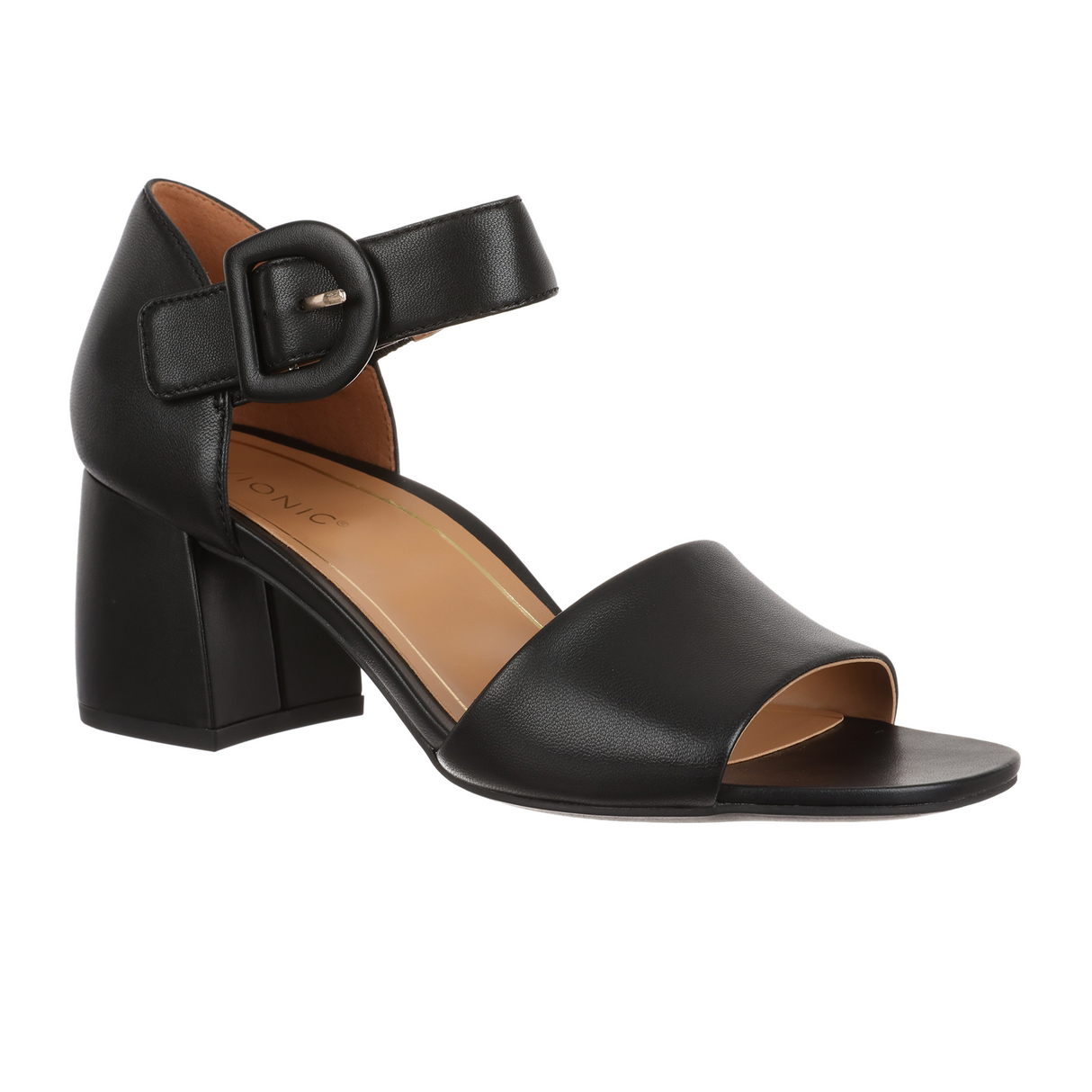 Vionic Chardonnay (Women) - Black Leather Sandals - Heel/Wedge - The Heel Shoe Fitters