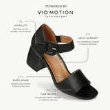 Vionic Chardonnay (Women) - Black Leather Sandals - Heel/Wedge - The Heel Shoe Fitters
