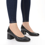 Vionic Carmel (Women) - Black Nappa Leather Dress-Casual - Heels - The Heel Shoe Fitters