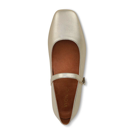Vionic Alameda Mary Jane Flat (Women) - Gold Leather Dress-Casual - Flat - The Heel Shoe Fitters