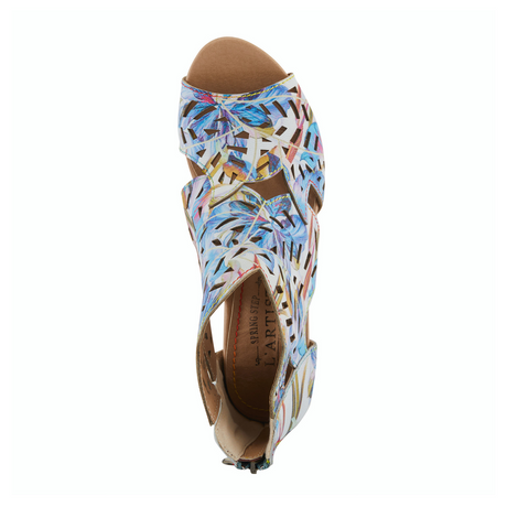 L'Artiste Icon Fleur Heeled Sandal (Women) - Blue Multi Sandals - Heel/Wedge - The Heel Shoe Fitters