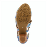 L'Artiste Icon Fleur Heeled Sandal (Women) - Blue Multi Sandals - Heel/Wedge - The Heel Shoe Fitters