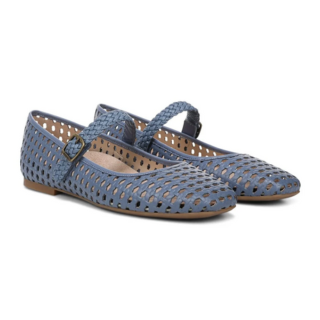Vionic Alameda Woven Mary Jane Flat (Women) - Pacific Blue Leather Dress-Casual - Flat - The Heel Shoe Fitters