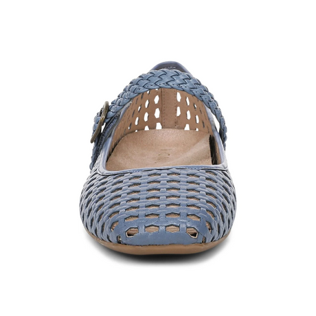 Vionic Alameda Woven Mary Jane Flat (Women) - Pacific Blue Leather Dress-Casual - Flat - The Heel Shoe Fitters