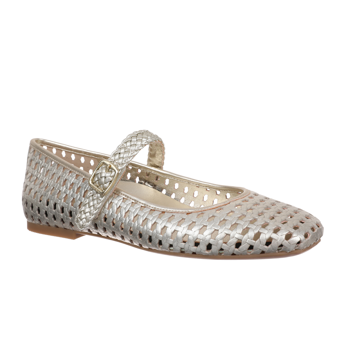 Vionic Alameda Woven Mary Jane Flat (Women) - Gold Leather Dress-Casual - Flat - The Heel Shoe Fitters