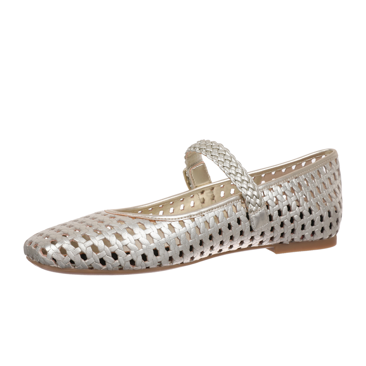 Vionic Alameda Woven Mary Jane Flat (Women) - Gold Leather Dress-Casual - Flat - The Heel Shoe Fitters