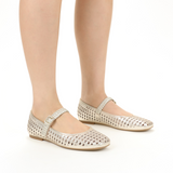 Vionic Alameda Woven Mary Jane Flat (Women) - Gold Leather Dress-Casual - Flat - The Heel Shoe Fitters