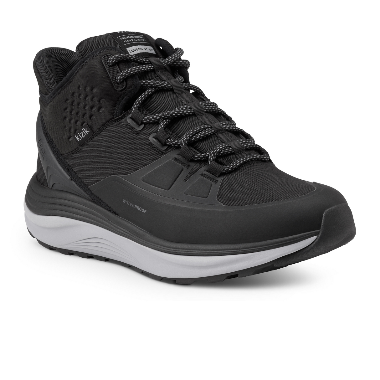 Kizik London All-Terrain Mid Waterproof Sneaker (Men) - Black/Alloy Athletic - Casual - Lace Up - The Heel Shoe Fitters