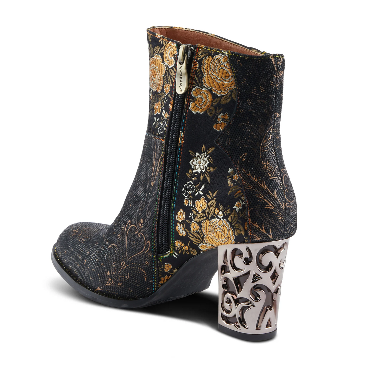 L'Artiste Monet Heeled Ankle Boot (Women) - Black Multi Boots - Casual - Mid - The Heel Shoe Fitters