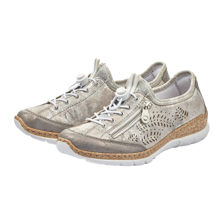 Rieker Nikita K6 Sneaker (Women) - Grey/Rose Metallic Athletic - Casual - Lace Up - The Heel Shoe Fitters