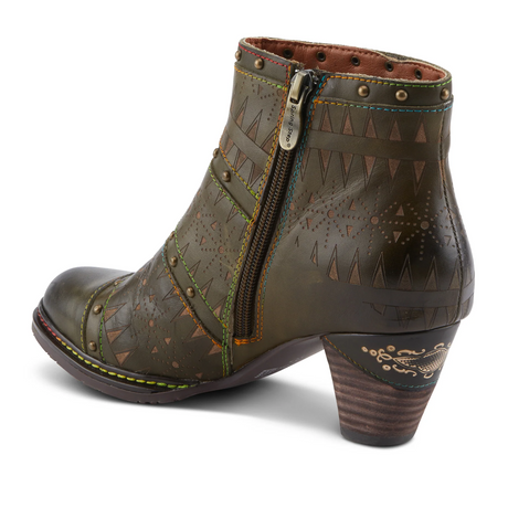 L'Artiste Niobe Heeled Ankle Boot (Women) - Olive Multi Boots - Casual - Mid - The Heel Shoe Fitters