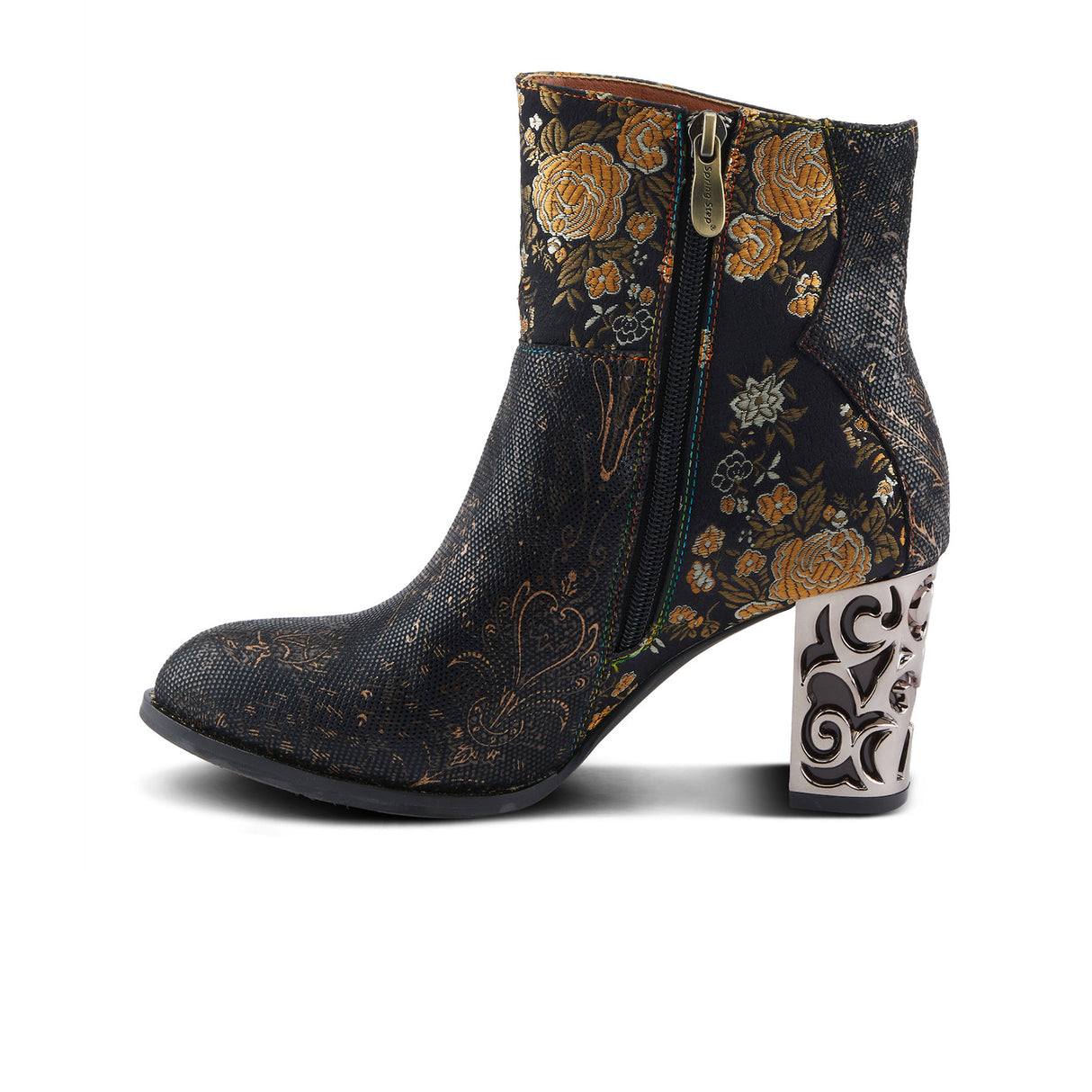 L'Artiste Monet Heeled Ankle Boot (Women) - Black Multi Boots - Casual - Mid - The Heel Shoe Fitters