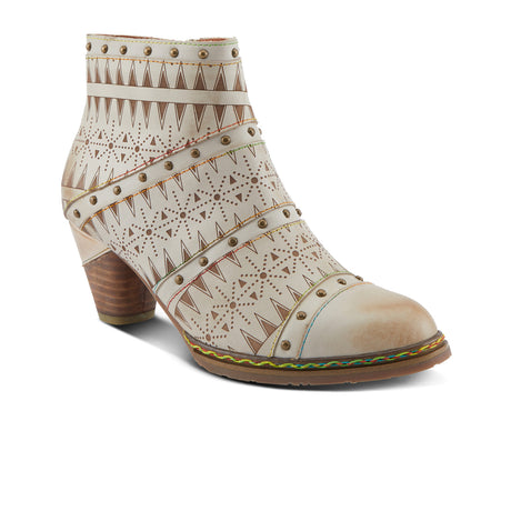 L'Artiste Niobe Heeled Ankle Boot (Women) - Beige Multi Boots - Casual - Mid - The Heel Shoe Fitters