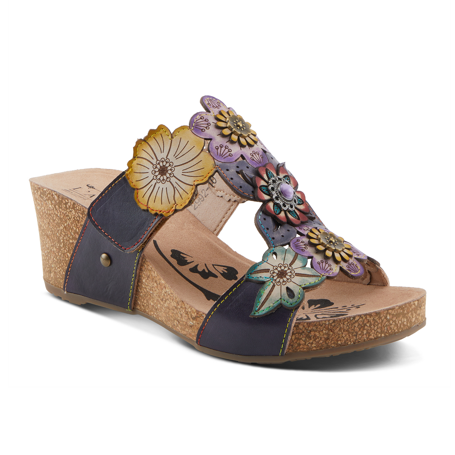 L'Artiste Prettypetals Wedge Sandal (Women) - Navy Multi Sandal - Heel/Wedge - The Heel Shoe Fitters