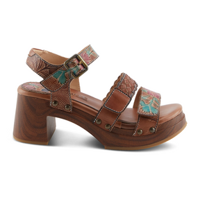 L'Artiste Retropel Wedge Sandal (Women) - Brown Multi Sandal - Heel/Wedge - The Heel Shoe Fitters