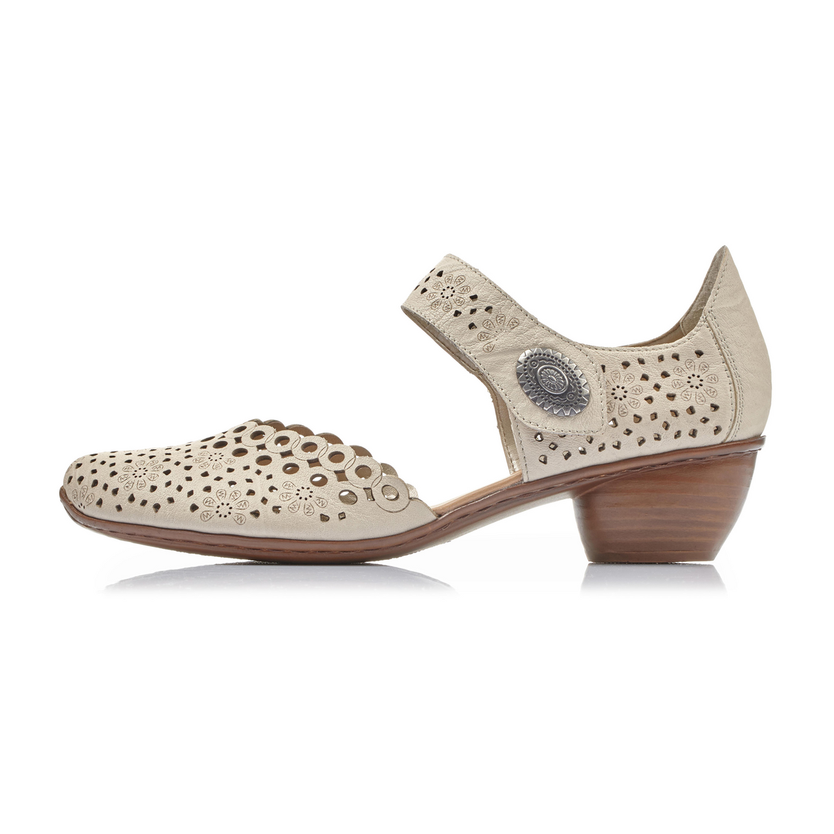 Rieker Mirjam 43753-60 Heeled Sandal (Women) - Cream Sandals - Heel/Wedge - The Heel Shoe Fitters