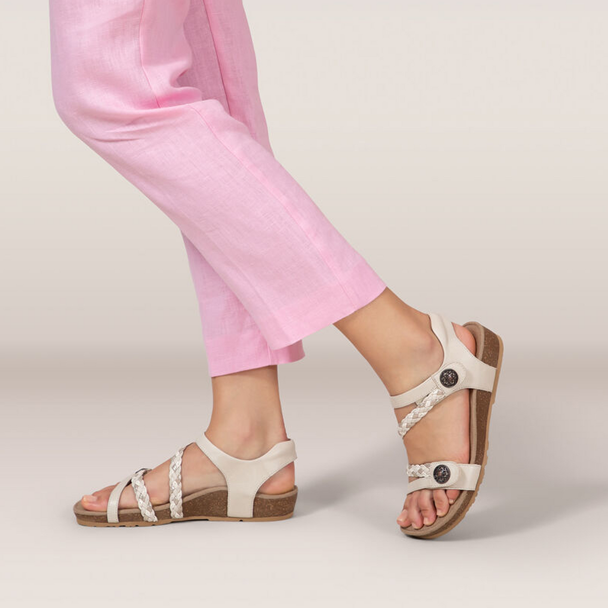 Aetrex Jillian Braided Backstrap Sandal (Women) - Ivory Sandals - Backstrap - The Heel Shoe Fitters