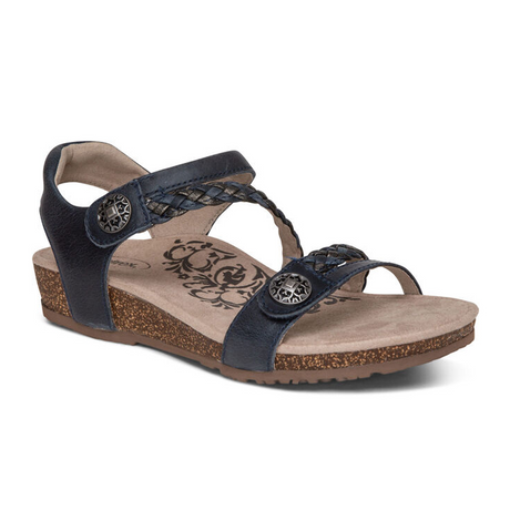 Aetrex Jillian Braided Backstrap Sandal (Women) - Navy Sandals - Backstrap - The Heel Shoe Fitters